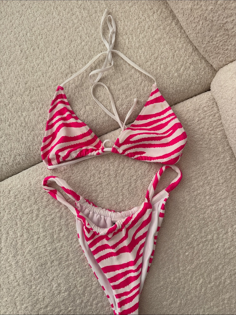 Girls Pink Zebra-Stripe Bikini Set - Bright Pink & White